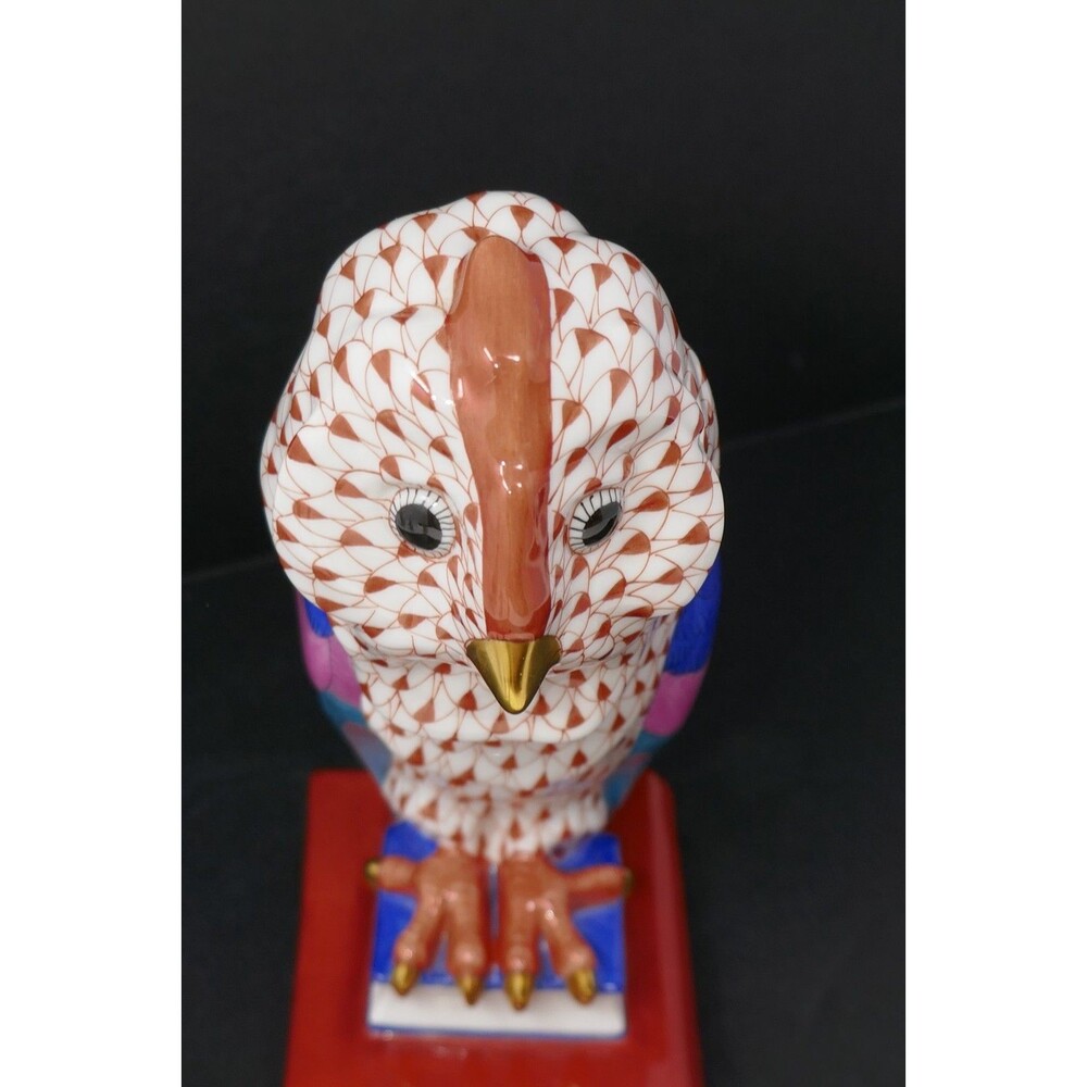 Herend Fishnet Owl on Books Medium Handpainted Porcelain Figurine 5104 Hungary - Picture 11 of 15